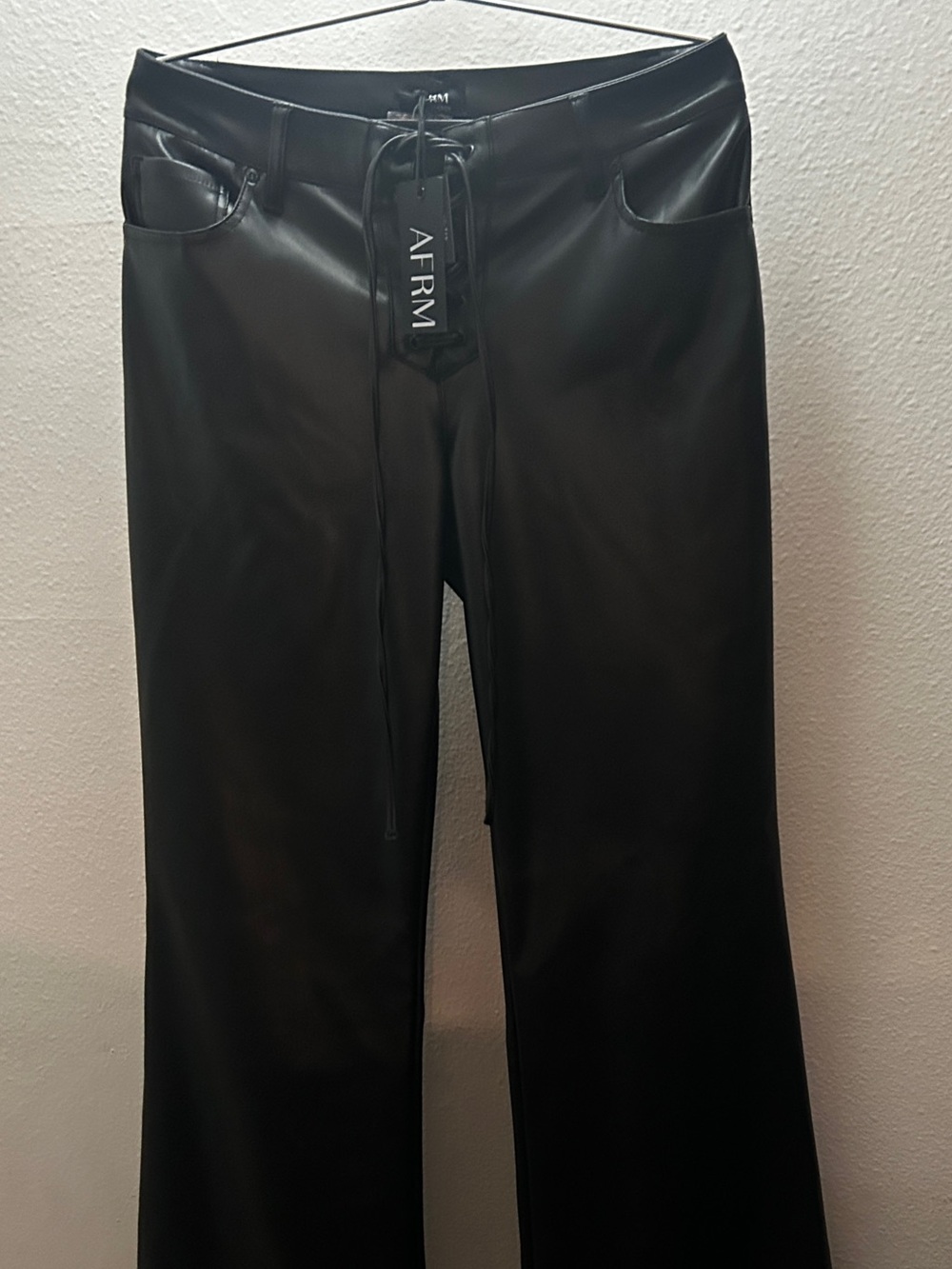 AFRM Black Faux Leather Pants with Drawstring Detail - Picture 7 of 8